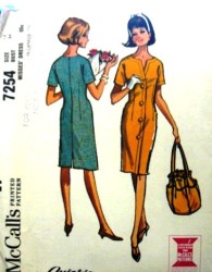 7254 MCCALLS  FAUX BUTTON S.S. DRESS 1964 UNCUT PATTERN 14 34''B OR 12 32B  CHOICE